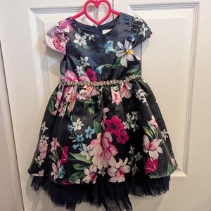 Floral Kids Dress with Pink and Green Accents